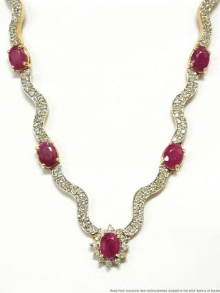 15ctw Natural Ruby 5ctw Diamond 14k Necklace White Yellow Gold Princess 34.  6gr