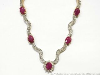 15ctw Natural Ruby 5ctw Diamond 14k Necklace White Yellow Gold Princess 34.  6gr 3