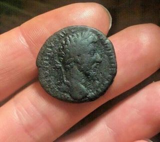 Ancient Roman Coin Ae As Marcus Aurelius 166ad Roma Holding Victory Ric287 9.  03g