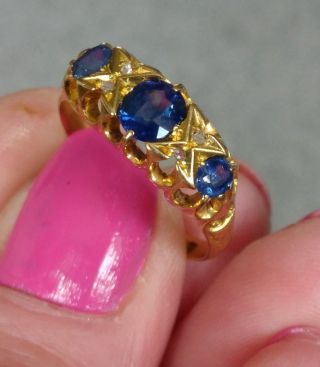 Edwardian 18ct Gold Sapphire & Diamond Ring.  Chester 1902.  Size Q.  Con