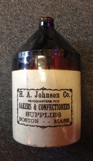 Vintage Stoneware Jug H.  A.  Johnson Co.  Boston Mass.  Display Mancave