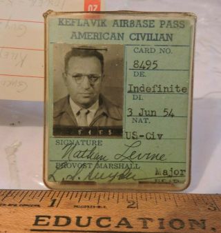 Post Wwii Us Army Keflavie Airforce Base Photo Id Badge Iceland Nathan Levine