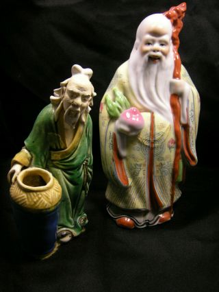 Porcelain/ceramic - Hand Painted Wise Man W/ Peach & Mud Man Figurine - Unknown Mark