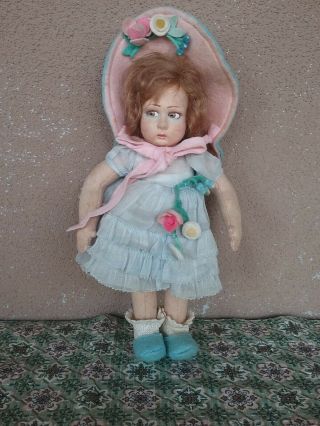 Lenci Vintage Antique Felt Cloth 10 " Early Doll Pouty Big Googly Google Eye Tag