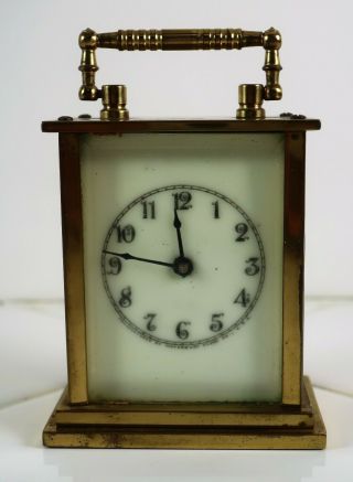 Antique Waterbury Miniature Carriage Clock - Brass Case & Beveled Glass - 3.  5 In
