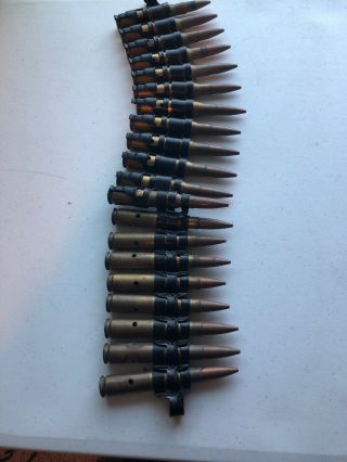 Ww Ii Era - 20 Inert 50 Cal Machine Gun Dummy Shells Linked In Belt Inert Inert