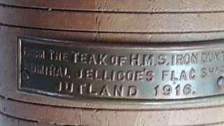 Hms Iron Duke Warship Teak Brass Wood Barrel Artifact Royal Navy Ship Souvenir