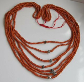 176.  5gr Antique Coral Necklace Natural Undyed & Sterling Beads