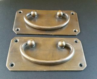 2 Antique Vintage Style Solid Brass Box Trunk Chest Door Handles 4 1/4 