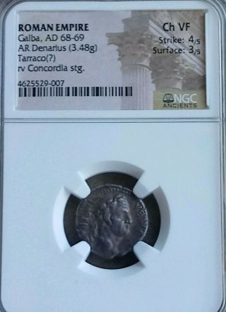 Roman Empire Galba Denarius Ngc Choice Vf 4/3 Ancient Silver Coin