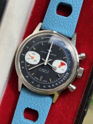 Vintage Jaquet Droz Chronograph Mens Watch Swiss Steel Valjoux 7733 36mm