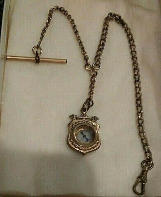 Vintage Compass Pocket Watch Chain Gold Filled 11.  5 Inches
