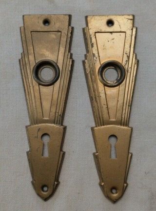 Vintage Art Deco Door Knob Backplates Very Geometric Brass Plated & Cool