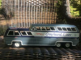 Vintage Greyhound Lines Express Scenicruiser M - 732 Friction Tin Toy Bus 10 3/4”L 3