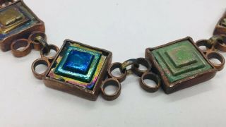 Robert Lee Morris Rare Brass Copper Metal & Tiffany Favrile Glass Necklace 1980s 2
