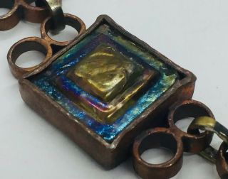 Robert Lee Morris Rare Brass Copper Metal & Tiffany Favrile Glass Necklace 1980s 9