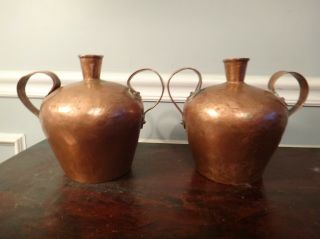 Antique Pair 18thC Copper Whiskey Still Jugs One Maker Moonshine Decanter Bottle 2