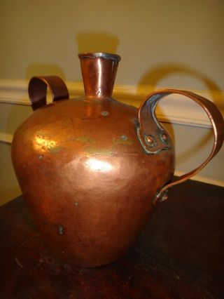 Antique Pair 18thC Copper Whiskey Still Jugs One Maker Moonshine Decanter Bottle 6