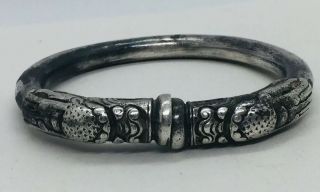 Antique Chinese Sterling Silver Double Dragon Bangle Bracelet