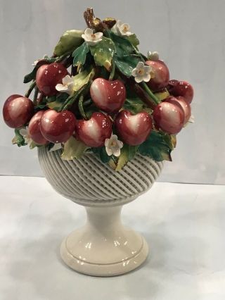 Capodimonte Bassano Porcelain Cherries Fruit Flower Basket Centerpiece Vintage