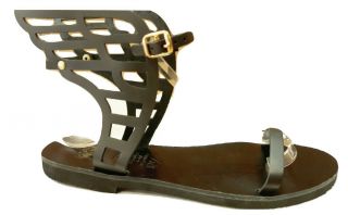 Ancient Greek Womens Winged Roman Leather Handmade Sandals Shoes Gladiator Slide