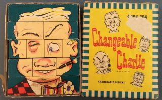 Very Rare Vtg.  Changeable Charlie Blocks 1948 Box 4,  194,  304 Diff.  Faces