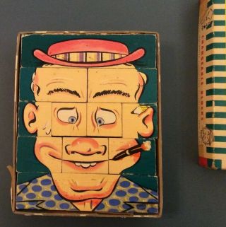 VERY RARE Vtg.  Changeable Charlie Blocks 1948 Box 4,  194,  304 Diff.  Faces 2
