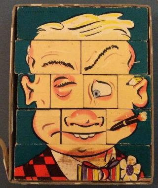 VERY RARE Vtg.  Changeable Charlie Blocks 1948 Box 4,  194,  304 Diff.  Faces 4