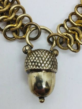 Antique Victorian Sterling Silver Gold Vermeil Link Acorn Padlock Charm Bracelet 2