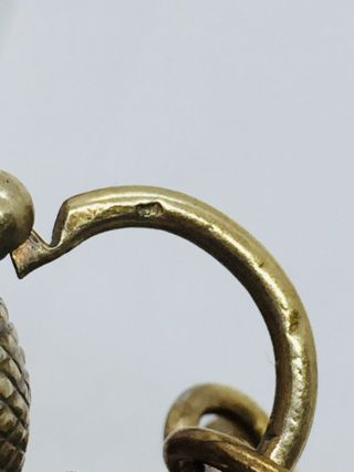 Antique Victorian Sterling Silver Gold Vermeil Link Acorn Padlock Charm Bracelet 6
