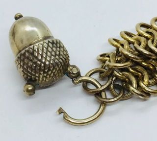 Antique Victorian Sterling Silver Gold Vermeil Link Acorn Padlock Charm Bracelet 7