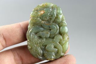 2.  1  China,  Old Green Jade,  Chinese,  Hand - Carved,  Jade,  Dragon,  Pendant 0031