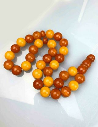 81704 Antique Baltic Amber Prayer Beads Kehribar Misbaha Muslim Old Rosary 89 Gr