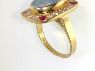 Opal Doublet 18 Ct Yellow Gold Diamond & Pink Spinel 1991 Statement Ring K 1/2 7
