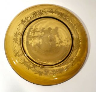 FINE 19th C ANTIQUE MARY GREGORY AMBER PLATE HAND PAINTED WOMAN IN GARDEN 10 