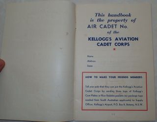 SCARCE Kellogg ' s Aviation cadet corps hand book 5