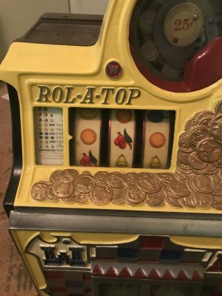 Mills 25 Cent Antique Slot Machine ROL - A - TOP Vintage slot machine 2