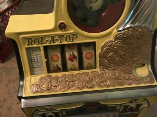 Mills 25 Cent Antique Slot Machine ROL - A - TOP Vintage slot machine 3