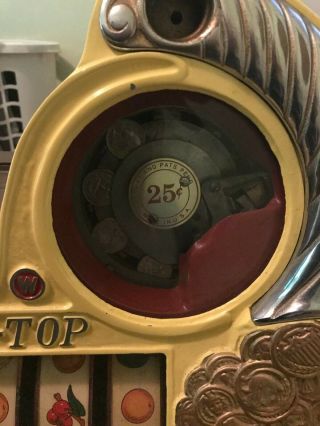 Mills 25 Cent Antique Slot Machine ROL - A - TOP Vintage slot machine 9