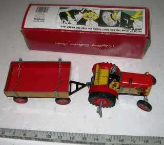 Schylling Lithographed Tin Toy Wind - up Operating FARM TRACTOR & TRAIER 3