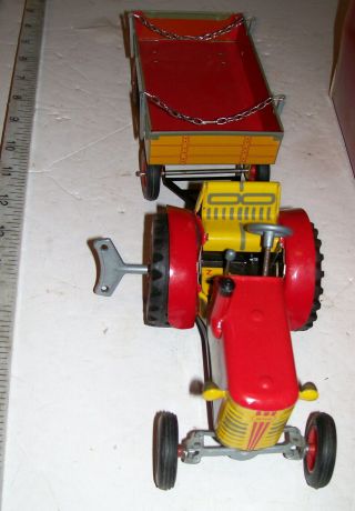 Schylling Lithographed Tin Toy Wind - up Operating FARM TRACTOR & TRAIER 4