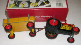 Schylling Lithographed Tin Toy Wind - up Operating FARM TRACTOR & TRAIER 6