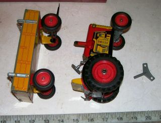 Schylling Lithographed Tin Toy Wind - up Operating FARM TRACTOR & TRAIER 7