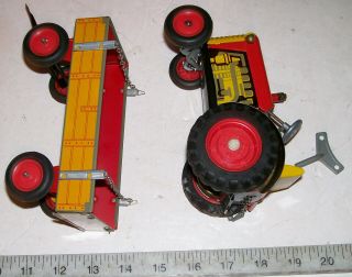 Schylling Lithographed Tin Toy Wind - up Operating FARM TRACTOR & TRAIER 8