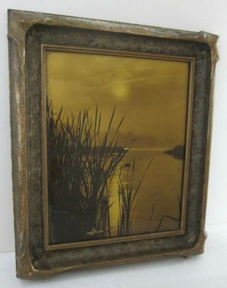 Asahel Curtis Signed Antique Lake Washington Orotone Photograph Gilt Frame 15x18