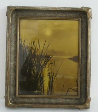 Asahel Curtis Signed Antique Lake Washington Orotone Photograph Gilt Frame 15x18 2