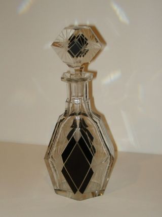 Antique Art Deco Decanter Of Crystal And Black Crystal Wine Or Vanity