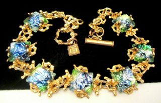 Rare Runway Vintage French Designer Signed Gavilane Paris Art Glass Necklace M3