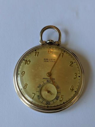 Vintage Gruen Very - Thin 17 Jewels 10k Gold Filled Pocket Watch Runs