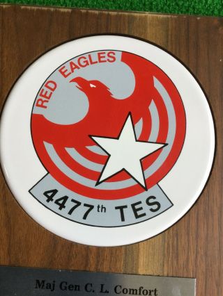 Major General C.  L.  Comfort Presentation Plaque Red Eagles 4477th TES 11 - 16 - 1983 3